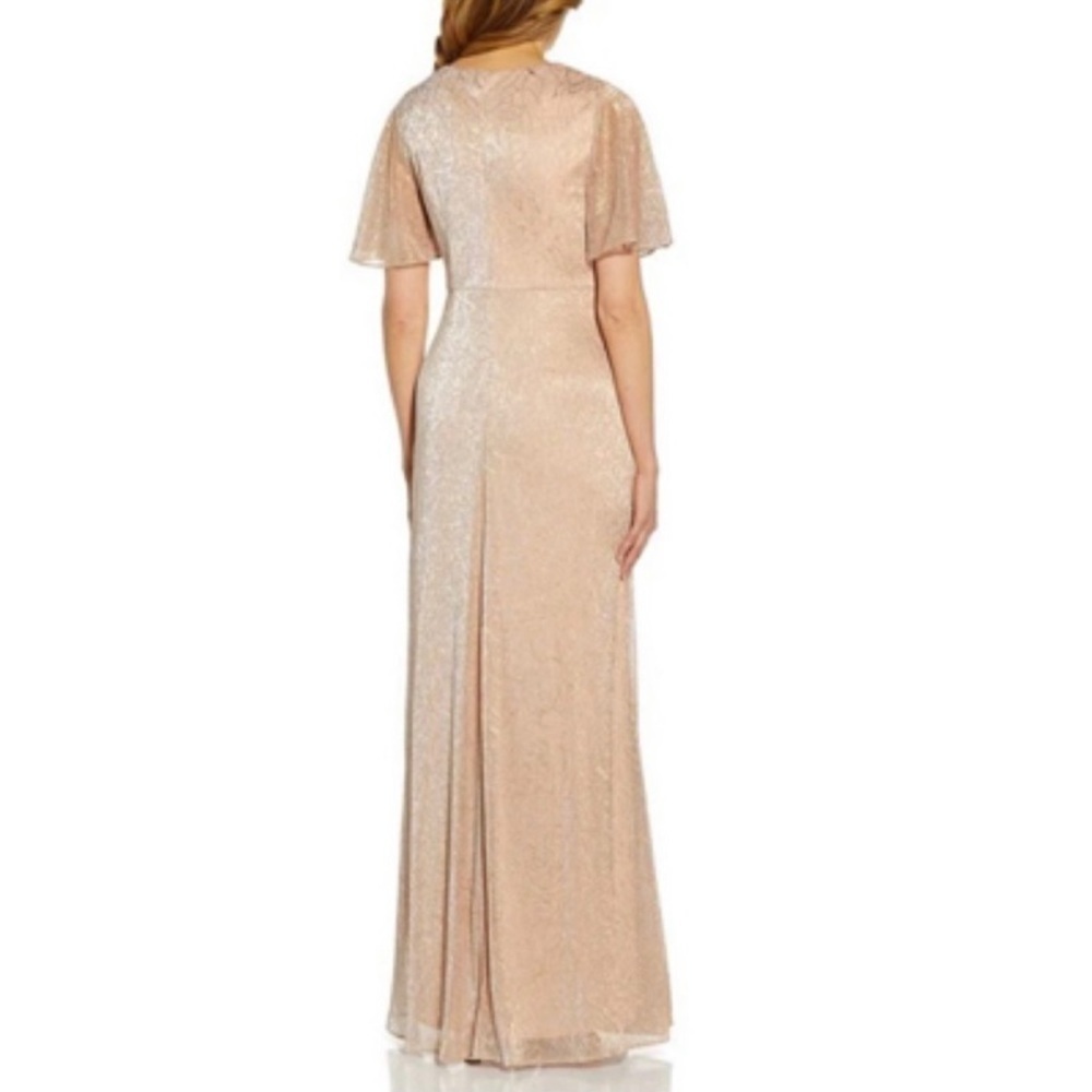Adrianna Papell Floral Metallic Mesh Draped Gown in Rose Gold Size 6 - Picture 3 of 6